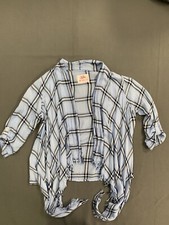 Justice Blue Plaid Raw Hem Long Sleeve Cardigan Youth Girls Size 12