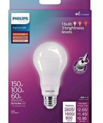 Philips BrightDial 150/100/60W 22/12/8w Soft White A21 Med LED Light Bulb bx56