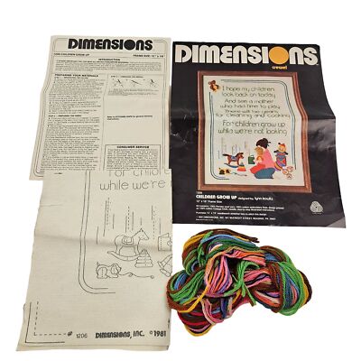 Kit De Broderie Dimensions Vintage 1206 - "Enfants Grandissent" En Crewel, NOS USA