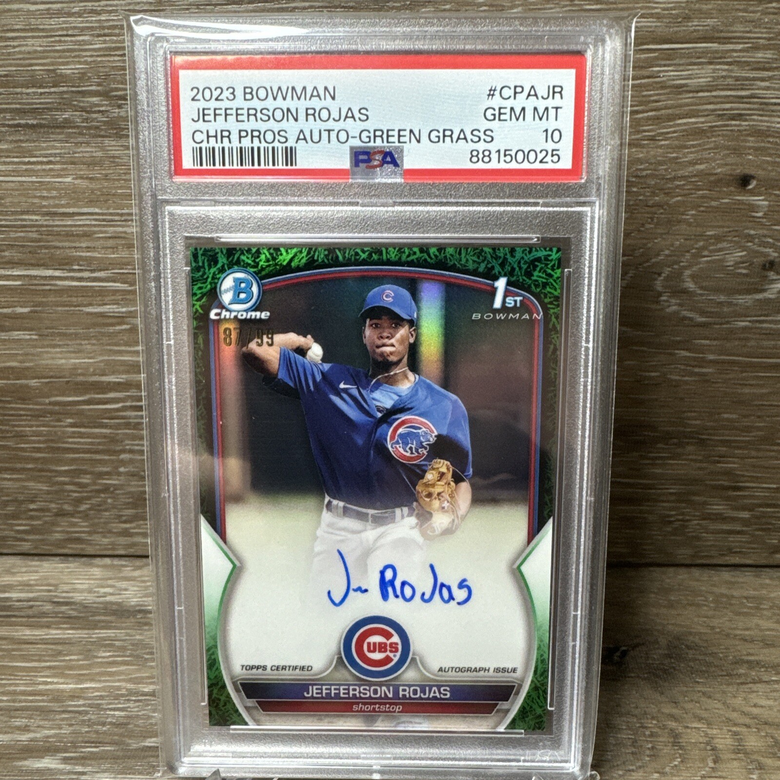 2023 Bowman Jefferson Rojas Green Grass Chrome Prospect Auto /99 #CPA-JR PSA 10
