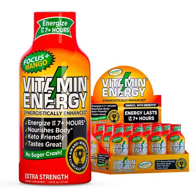 (12 Pack) Vitamin Energy  Focus+ Mango Energy Shots, Clinically Proven