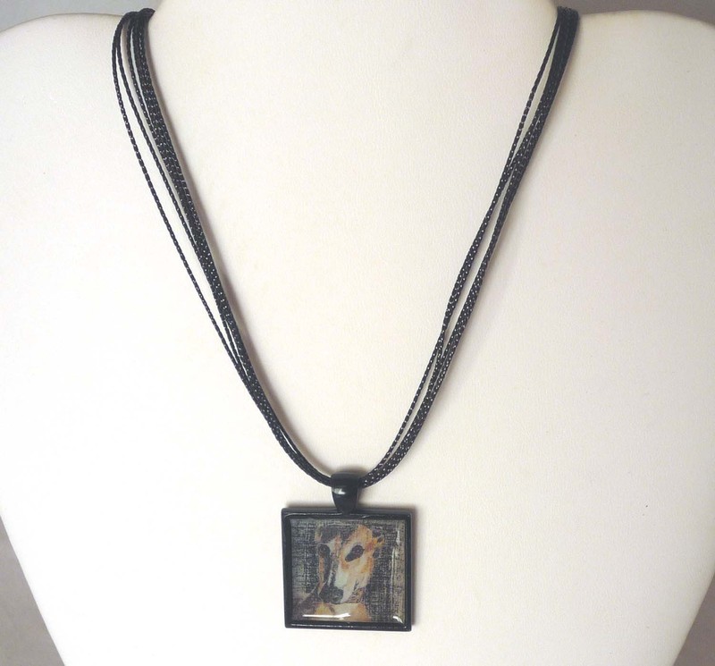 Drama Queen Greyhound or Whippet Dog Pendant, Multi Strand Black Cord Necklace 