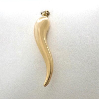 14k Gold Italienisches Horn Cornicello Abwehr des Bösen Glücksbringer Anhänger Groß 2in