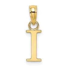 10K Solid Gold I Initial Letter Alphabet Charm Pendant 1/2 " Long Block Font
