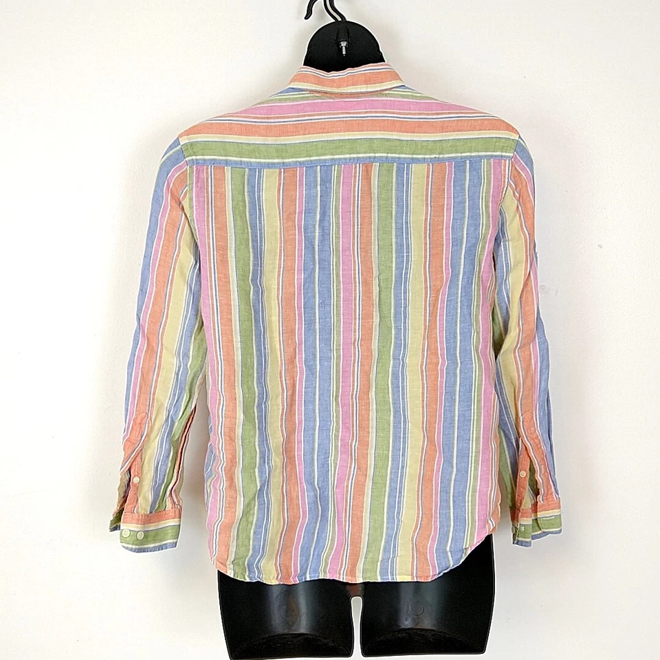 Camisa Jones New York Sport Mujer L Abotonada Lino Multicolor Rayas Larga Slv Foto 2 de 3