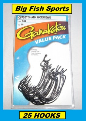 GAMAKATSU #584 OFFSET SHANK WORM EWG VALUE PACK 25 HOOKS! 58409-25 NEW! SIZE 2