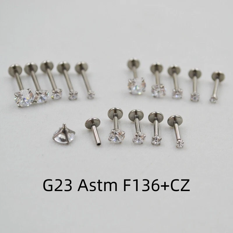 50PCS G23 Titanium F136 CZ Labret Lip Piercing  Bar Ear Helix Tragus Cartilage - Image 3 of 4