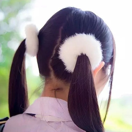 Un paio di cravatte per capelli soffici - fasce per capelli in pelliccia sintetica scricchiolii pelosi fasce morbide anello - Foto 8 di 31