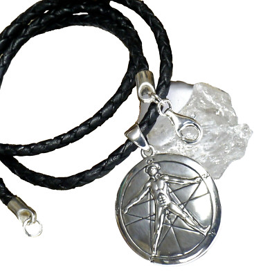 Peter Stone 925 Silber Leonardo Da Vinci Vitruvian Man Vollkommenheit Lederkette