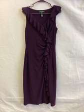 Ralph Lauren Purple Sleeveless V-Neck Ruffle Front Sheath Dress womens size 4
