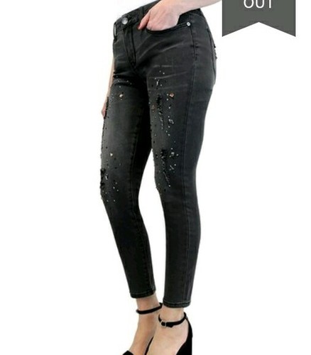 Gray Embellished Distressed Jeans 