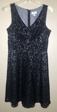 Loft Lace Dress 10 Black Tank Style Back Zip A-Line Skirt Fully Lined V-Neckline