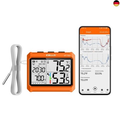 Elitech Temperatur- und Luftfeuchtigkeitsdatenlogger mit Bluetooth -10?~50?,