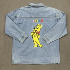 JC Penny X Haribo Embroidered Blue Denim Jacket Size Large Love Bear Heart
