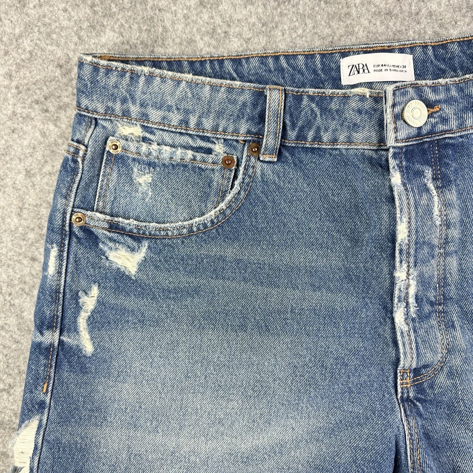 Pantalones Cortos Vaqueros Zara Cutoff Mujer 12 Azul Lavado Mediano Botón Mosca Envejecido 2" Foto 4 de 4