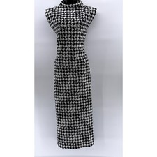 SHEIN Women's Black-White Houndstooth Print Mock-Neck Bodycon Midi Dress SZ 8/10