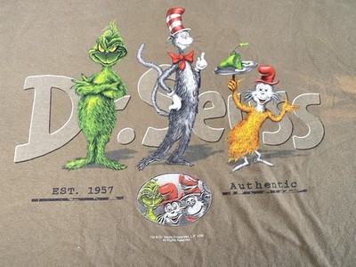 Vintage 90s Dr. Seuss T-Shirt Grinch Cat Hat Green Eggs XL Double Sided Graphic