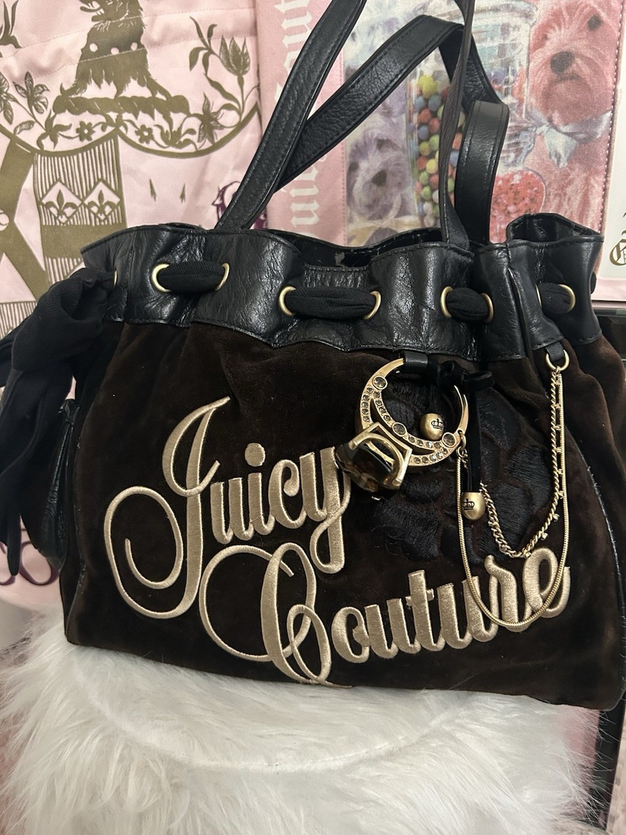 Y2K Vintage Juicy Couture Brown Velour Daydreamer Bag Floral Engagement Ring