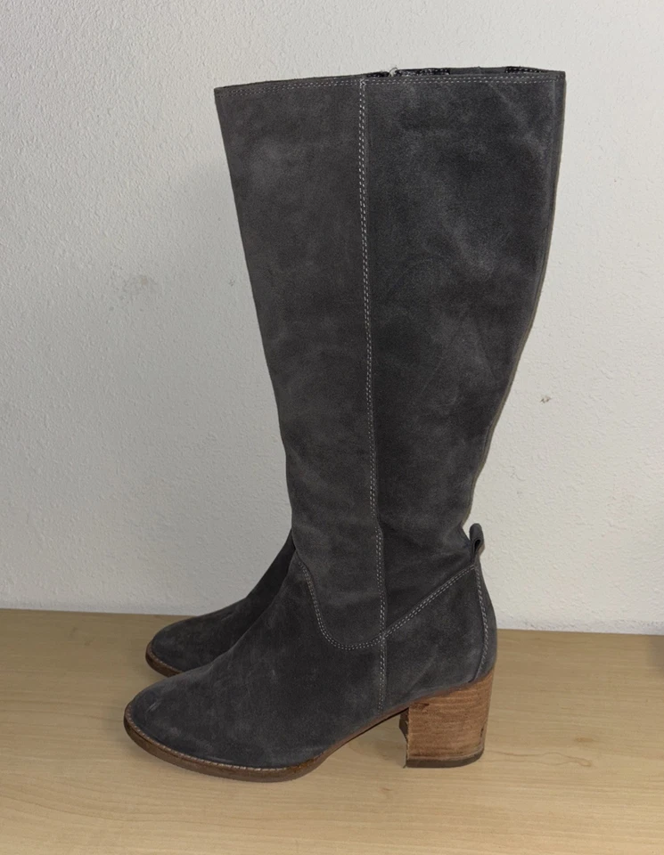 Botas hasta la rodilla Blondo Nikki, gamuza gris, cremallera lateral para mujer 9 M impermeables  Foto 3 de 4