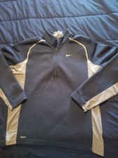 Nike Pullover Men Large Gray Blue 1/4 Zip Workout Fleece Therma Fit Sweatshirt