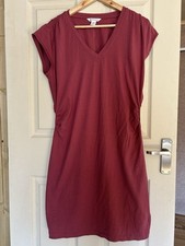 Athleta Central Dress Womens L TShirt V Neck Short Cap Sleeve Ruched Mauve Pink