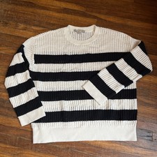 LOFT Womens medium White black Sweater Top Coastal Resort Marine