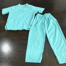 Unisex Medical Scrub Set Top Pants Blue Solid Cotton Size M