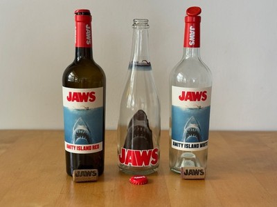 JAWS 50th Anniversary Amity Island Red, White & Blue Wine/Spritzer Bottles EMPTY