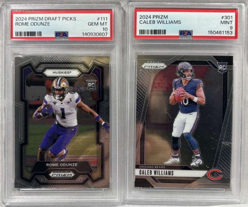 Rome Odunze PSA 10 RC + Caleb Williams PSA 9 Prizm #301 Rookie - Chicago Bears