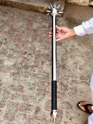 Medieval Hand Made Spiked Ball Mace Silver With Silver Deadly Morning Star
