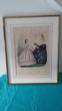 ANCIEN GRAVURE DE MODE ILLUSTREE RABOUIN LELOIR LEROY ENCADREMENT DORE VINTAGE