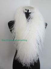 100 Real Mongolian Lamb Fur Scarf with Clip / Collar/ WHITE Wrap /women Cape