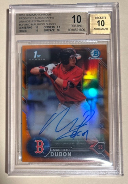 MAURICIO DUBON 2016 1ST BOWMAN CHROME ORANGE REFRACTOR AUTO BGS 10/10 POP 1 RARE