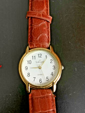 Lexor Damenuhr Quartz goldfarben weißes Zifferblatt braunes Uhrenarmband