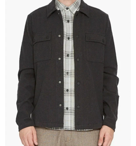 CIVIL SOCIETY Shirt Jacket Mens Large Charcoal Grey Snap Button Cotton Knit - product listing photo