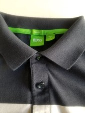 Hugo Boss Polo Shirt Mens XL Short Sleeve Slim Fit Striped Blue/White Cotton