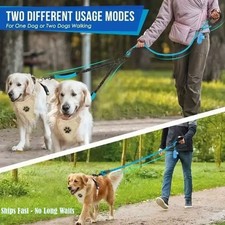 Double Dog Leash Reflective Dual Bungee Lead with Two Handles 360  Swivel