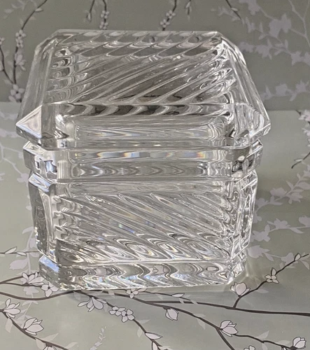 Vintage Waterford Crystal by Marquis Glass Square Trinket Box W/ Lid 3.5" Tall