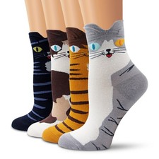 Colorful Cute Animal Design Patterned Women's Casual Cotton Socks 4 Cats