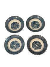 Currier Ives Blue White Berry Bowls Set 4 Old Grist Mill Cottagecore Decor