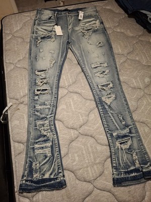 UP Against The Wall UP Denim Men s Blue Vintage Wash Distressed Slim Jeans