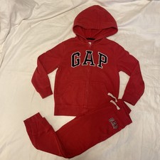GAP Kids Small 4-5 2-Piece Sweatsuit Hooded Jacket Sweatpants Red Stretch