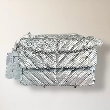 New Nicole Miller Silver Sequin Crossbody Bag Party Clutch Chain Party Holiday