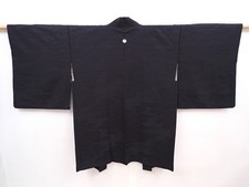 6224T11z640 Vintage Japanese Kimono Silk HAORI Wave Black