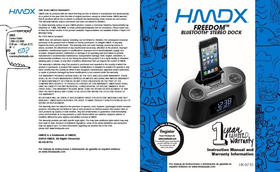 HMDX HX-B710 Freedom Bluetooth Alarm Clock with Apple Lightning Pin