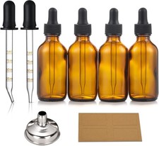 4 Pack, 2 oz Dropper Bottles with 2pcs Glass Pipettes 1ml - Essential Oils