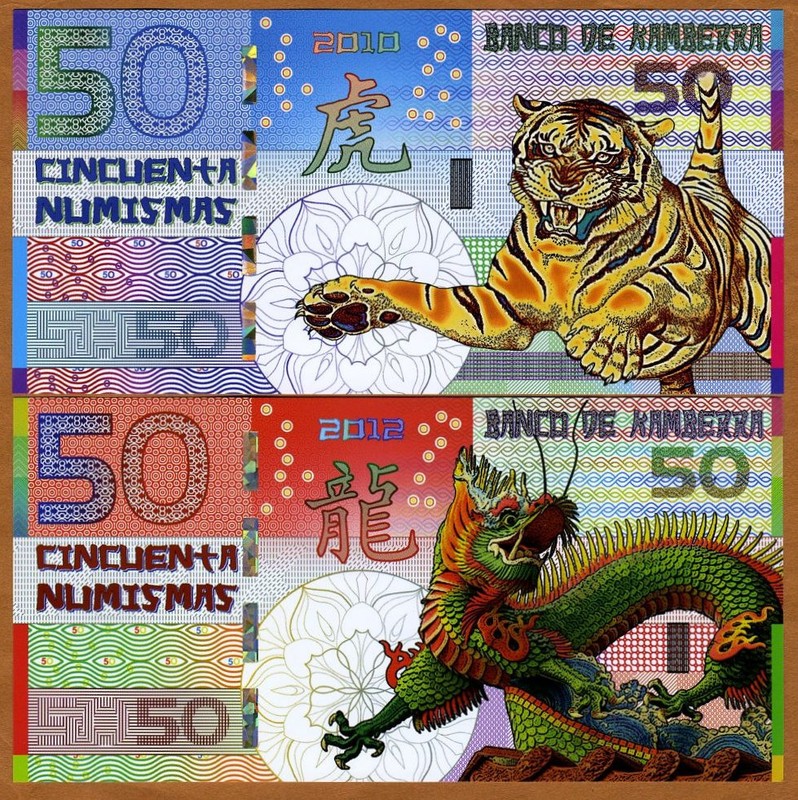 SET, Kamberra, POLYMER, 50 + 50, China Lunar Year 2010;2012, UNC TIGER, DRAGON
