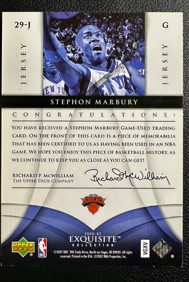 STEPHON MARBURY 2006-07 UD Exquisite Collection Dual Game-Used Patches 19/25 - Image 2 of 2