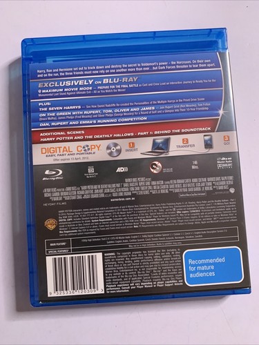 Harry Potter and the Deathly Hallows : Part 1 (Blu-ray, 4-Disc, 2010) Region B - Picture 2 of 4