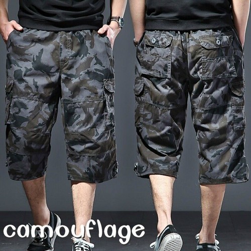 Herren 3/4 Länge Locker Freizeit Baumwolle Plus Camouflage Cargo Shorts Hose Trousers - Bild 26 von 28